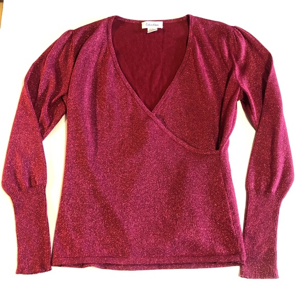 Calvin Klein Metallic Shimmer V-Neck Lurex Top M - Picture 1 of 8